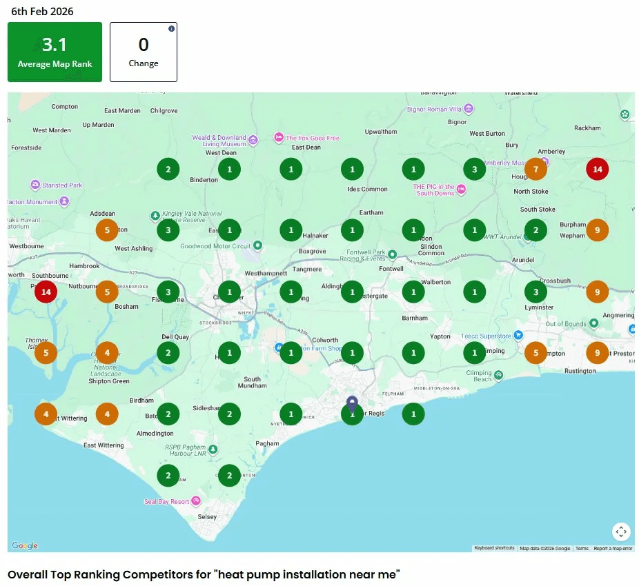 Sussex Heating Care Google Maps ranking results