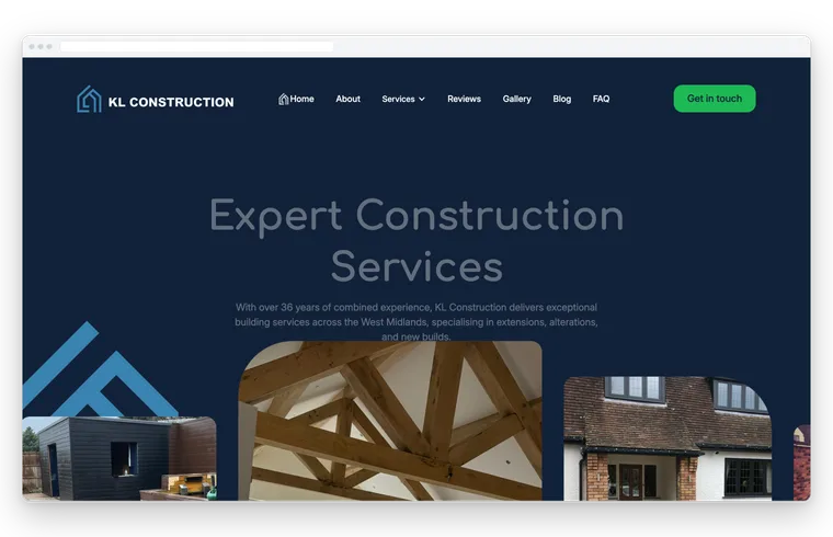 KL Construction website built by BUILT