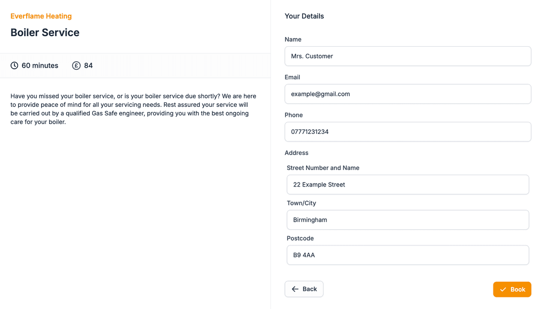 BUILT Booking customer details form